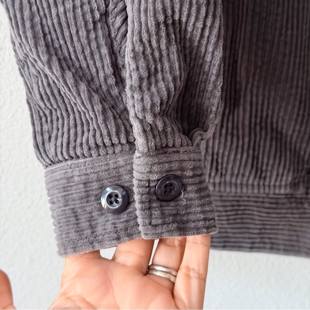 Men's Gray and Mustard Corduroy Zip-Front Shirt Jacket - Picture 5 of 16
